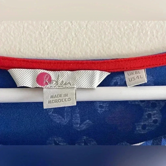 Boden Abstract Floral Print Jersey Knit Dress blue red US 4L - Picture 10 of 11